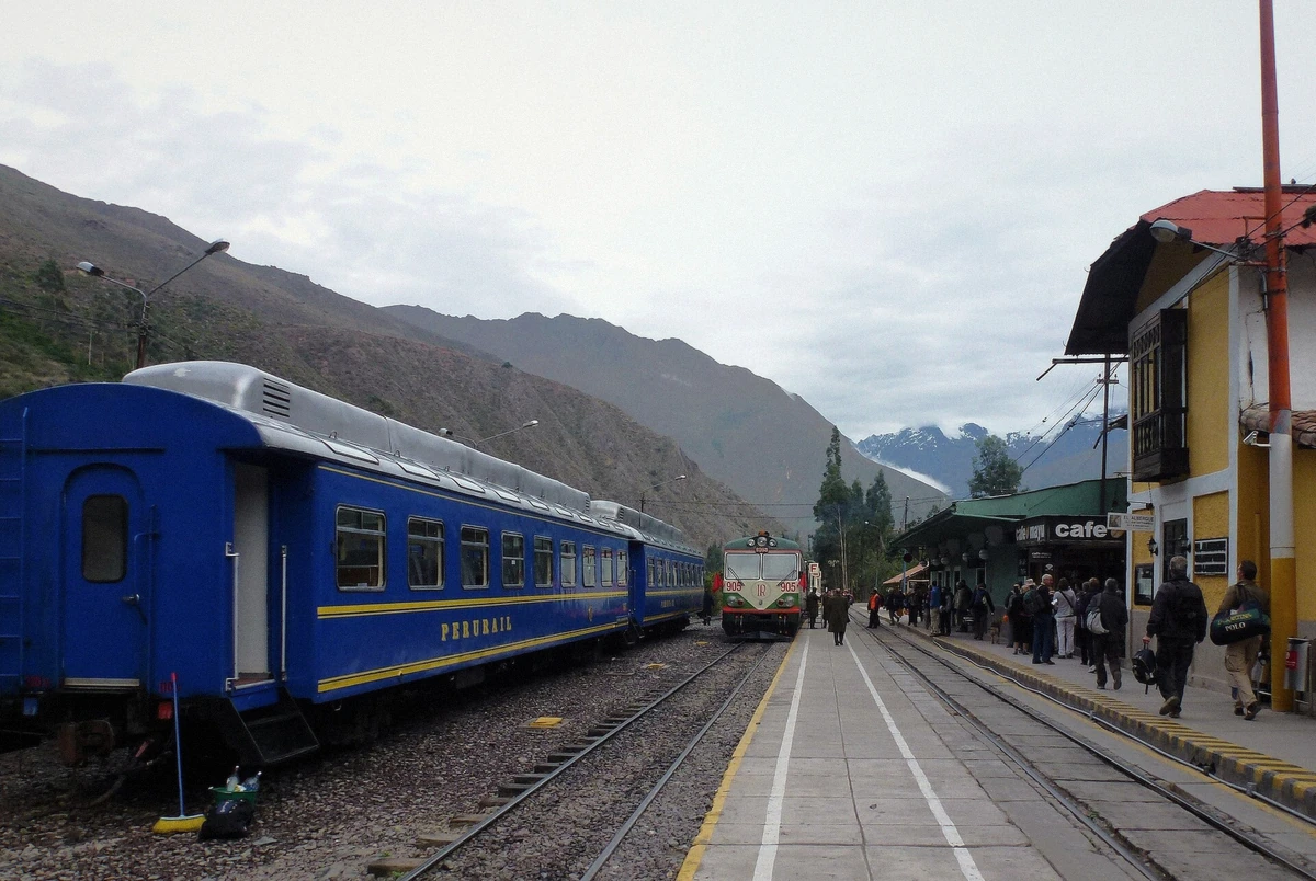 Inca Rail train at the platform of Ollantaytambo station, Sacred Valley, Peru