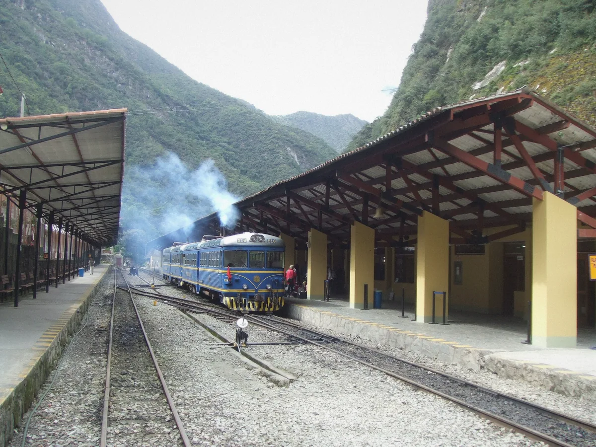 Platforms of Aguas Calientes station at the foot of Machu Picchu, Peru